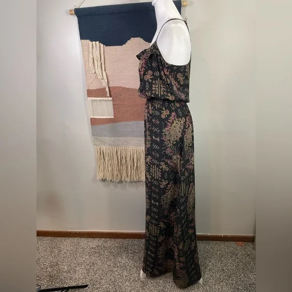 PARKER black 100% Silk Floral Cross Stitch Spaghetti Straps Maxi Blouson Dress S - Picture 3 of 7